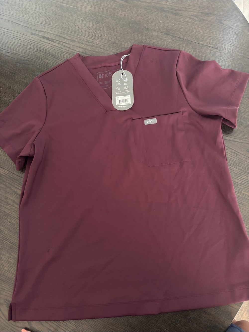 Figs form X V-Neck Scrub Top in Burgundy